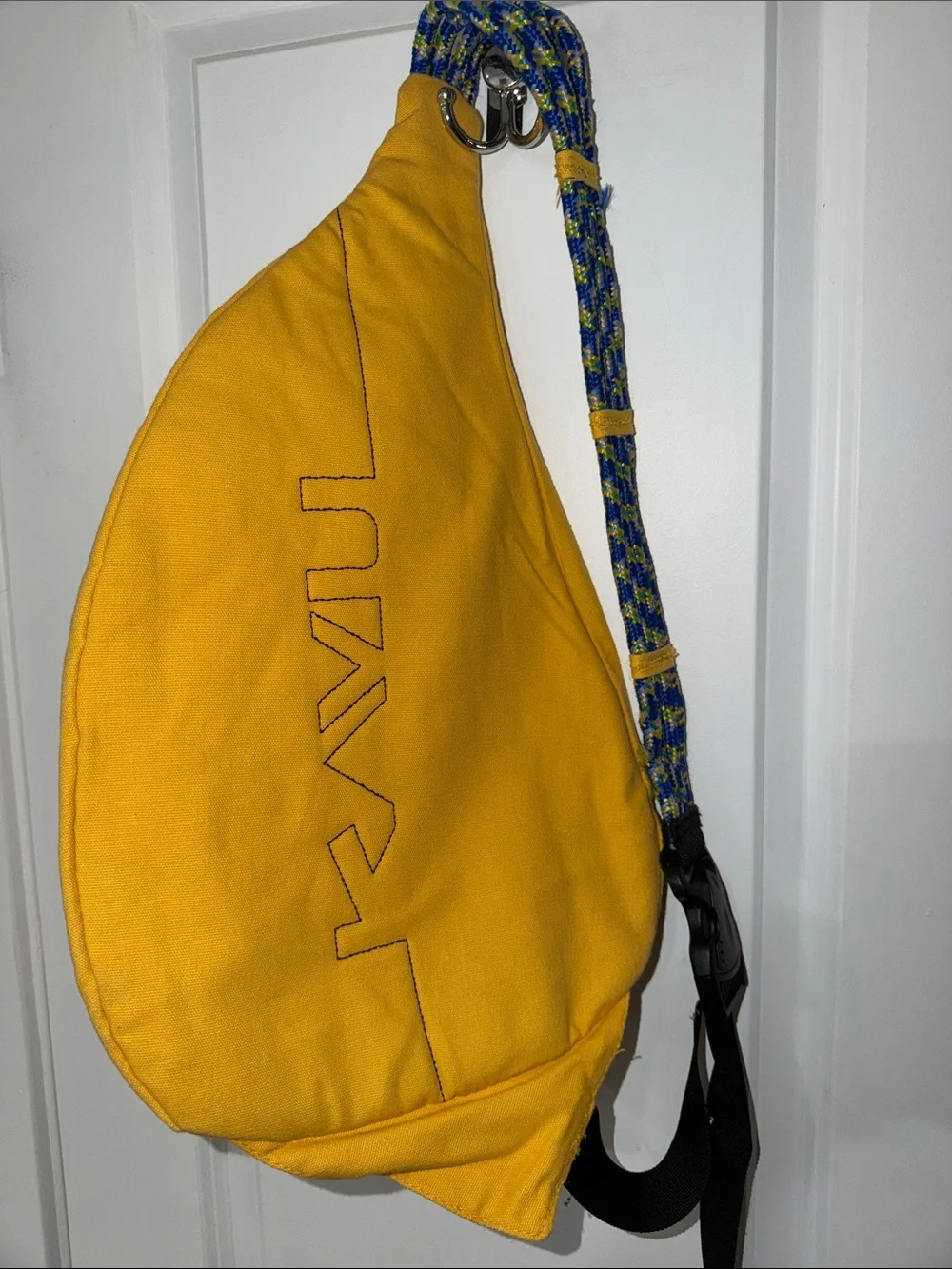 Kavu Yellow Canvas Sling Backpack with Rope Strap Accent